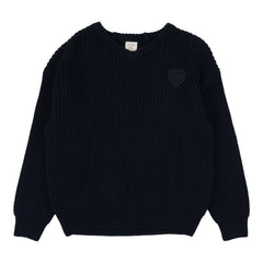 Knit V-Neck Sweater-Navy