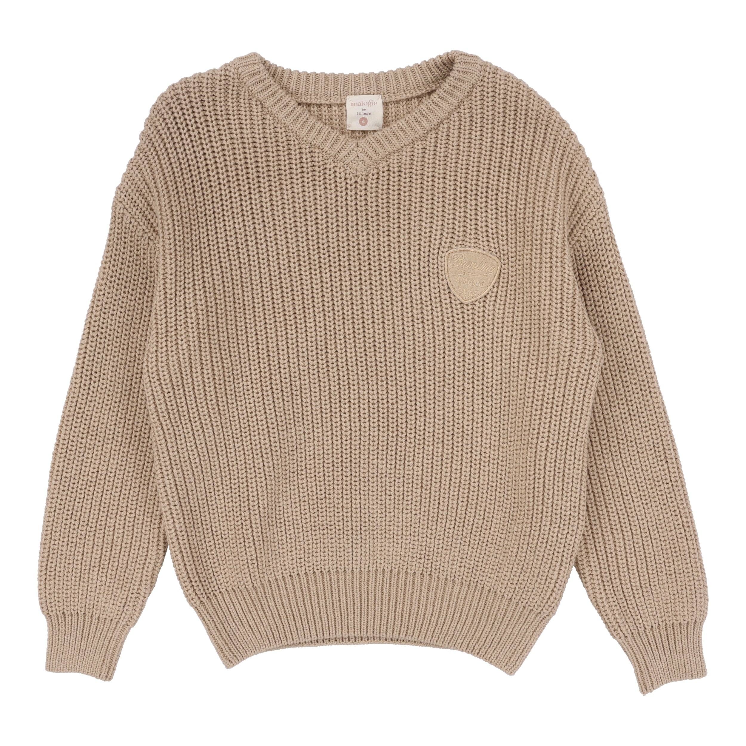 Knit V-Neck Sweater-Oat
