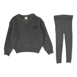 Knit V-Neck Toddler Set-Mid Grey
