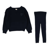Knit V-Neck Toddler Set-Navy