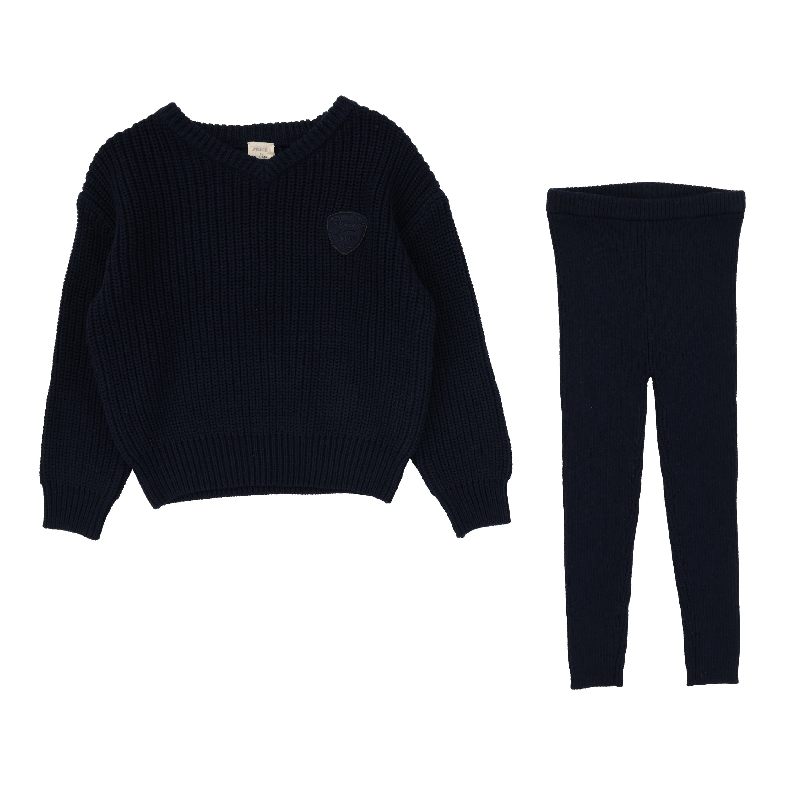 Knit V-Neck Toddler Set-Navy