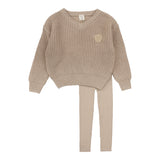 Knit V-Neck Toddler Set-Oat