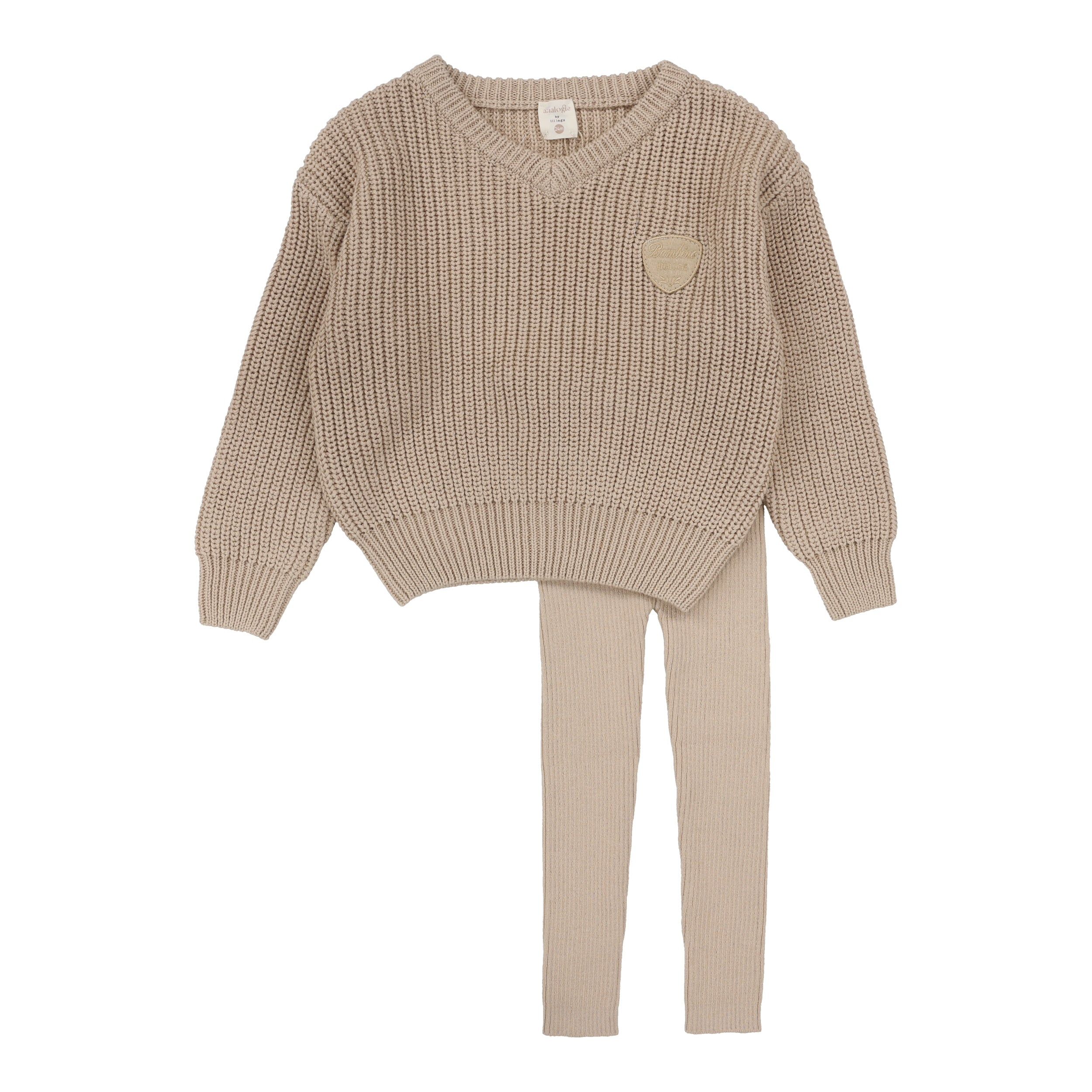 Knit V-Neck Toddler Set-Oat