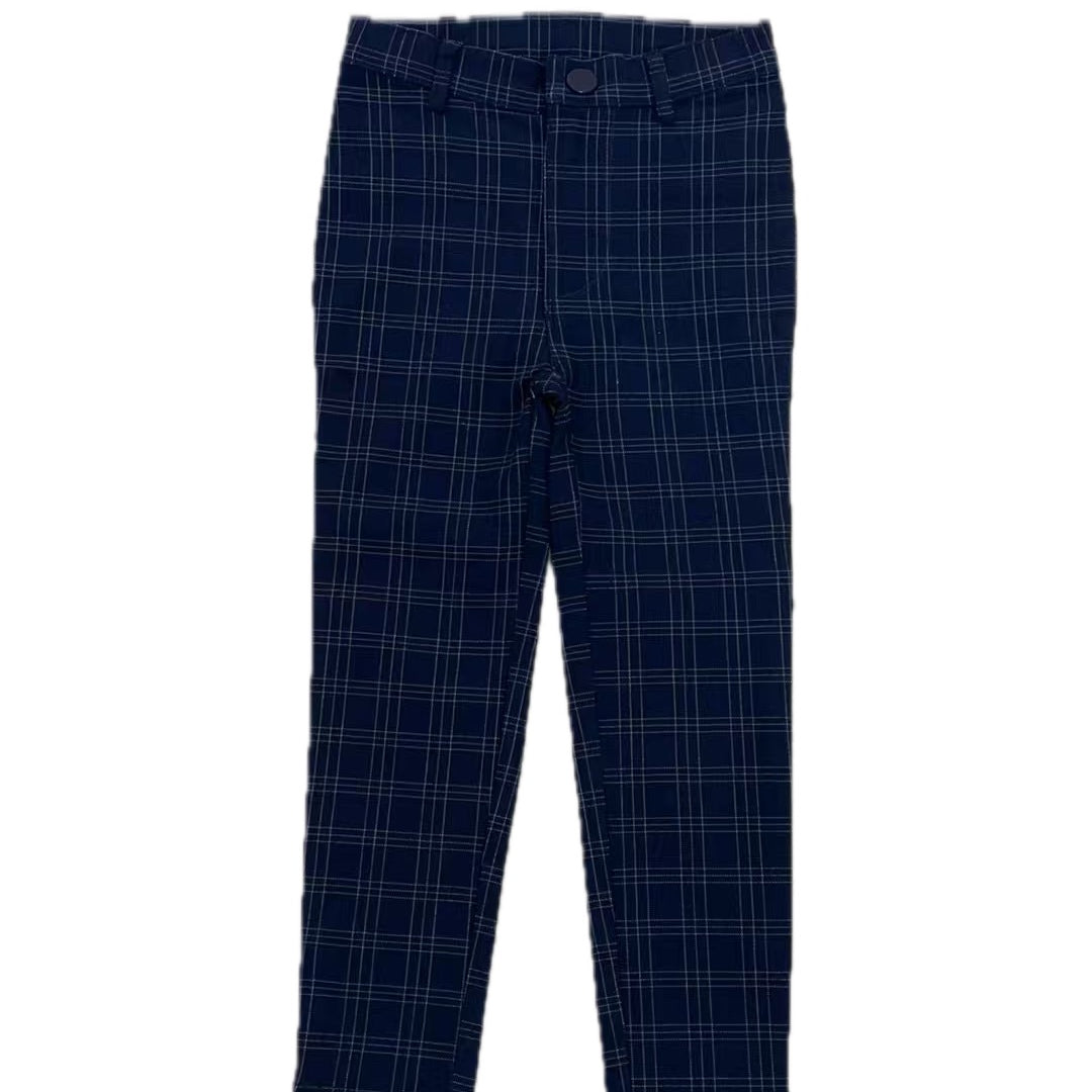Plaid Pants-Navy Windowpane