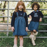 Denim Suspender Skirt-Blue Denim