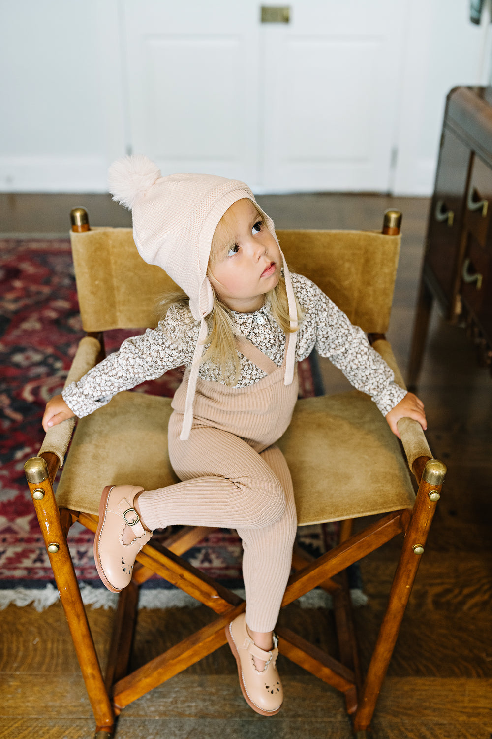 Knit Long Suspender Leggings-Dusty Pink