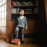 Double Breasted Knit Blazer-Mid Grey