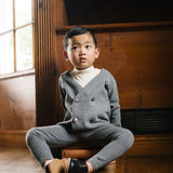 Double Breasted Knit Blazer-Mid Grey