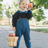Sweet Campaign Denim Collar Ruffle Sweatshirt-Navy Print