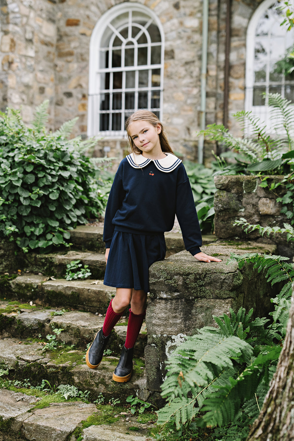 Embroidered Cherry Sweatshirt-Navy