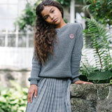 Knit V-Neck Sweater-Mid Grey
