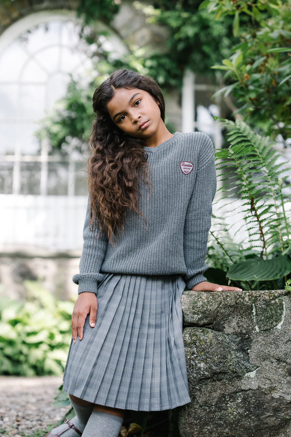 Knit V-Neck Sweater-Mid Grey