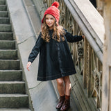 Pleated Sailor Dress-Black Denim
