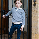 Heirloom Knits Boys Collared Sweater-Dried Blue/Cream Print