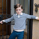 Heirloom Knits Boys Collared Sweater-Dried Blue/Cream Print