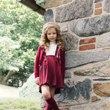 Knife Pleated Suspender Skirt-Deep Red