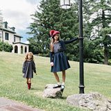 Home Garden Laced Trimmed Dress-Navy Print
