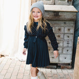 Sweet Campaign Denim Collar Ruffle Sweatshirt-Navy Print