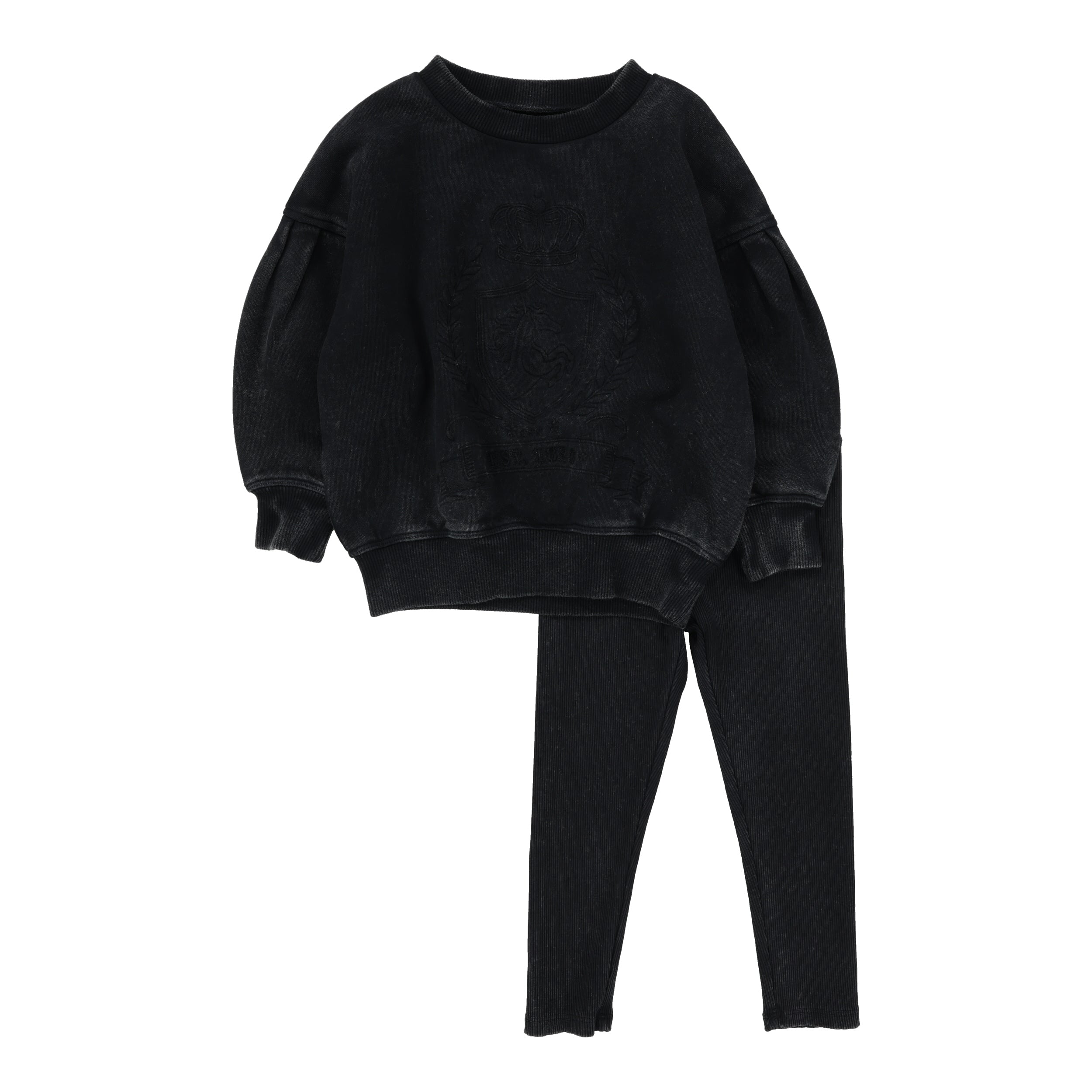 Emblem Sweatshirt Set-Black Wash