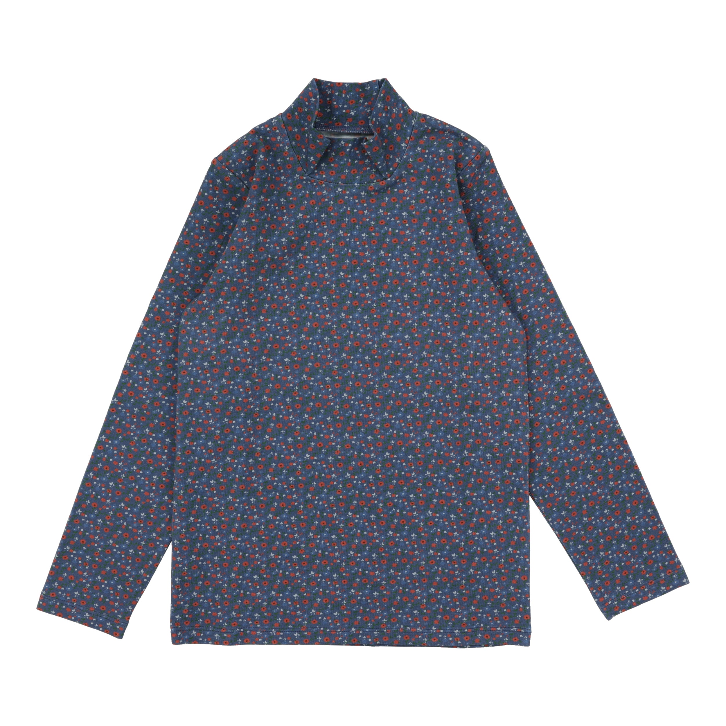 Floral Mockneck-Off Blue