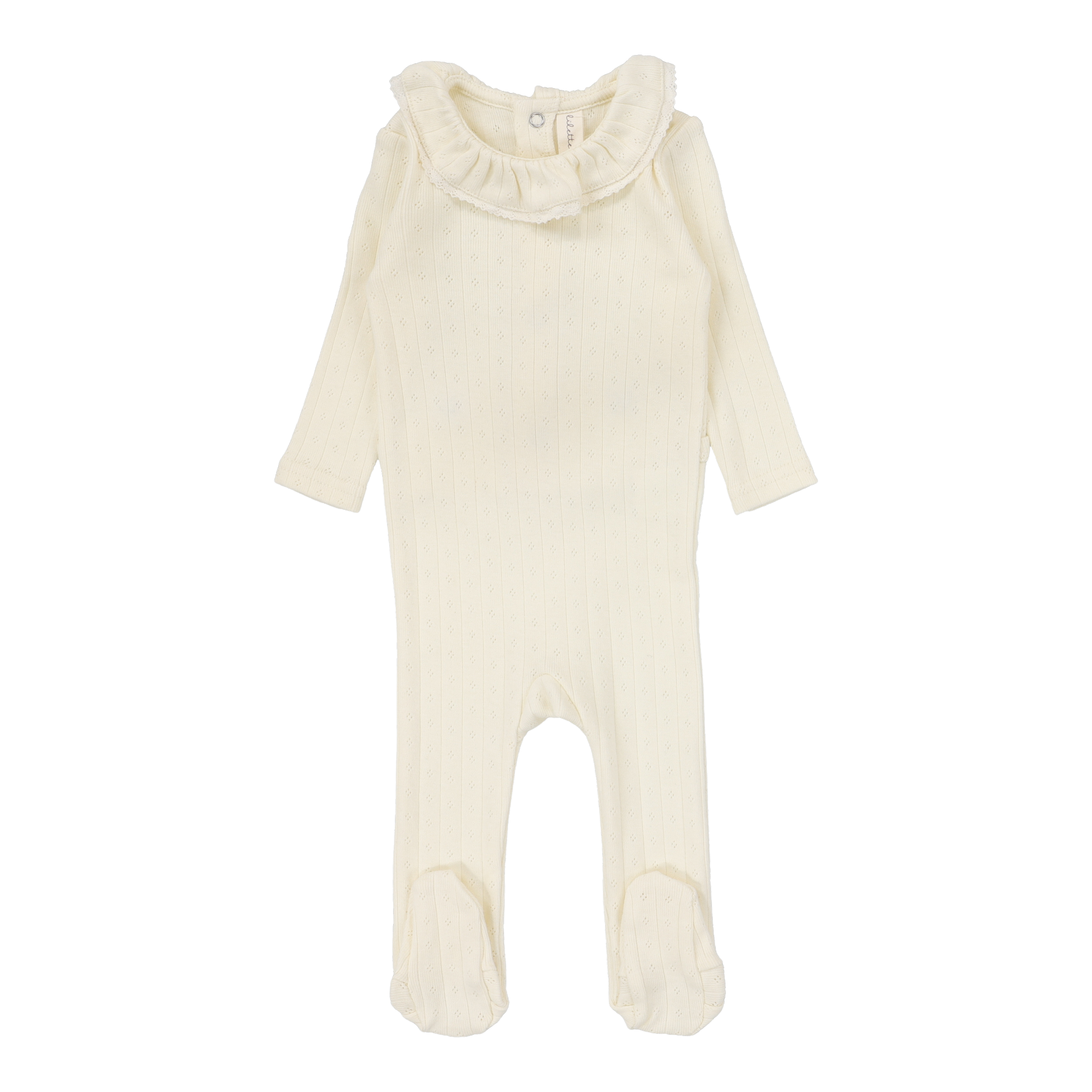 Fine Pointelle Collar Footie - Cream Ruffle