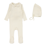 Fine Pointelle Collar Footie Set  - Cream Peter Pan