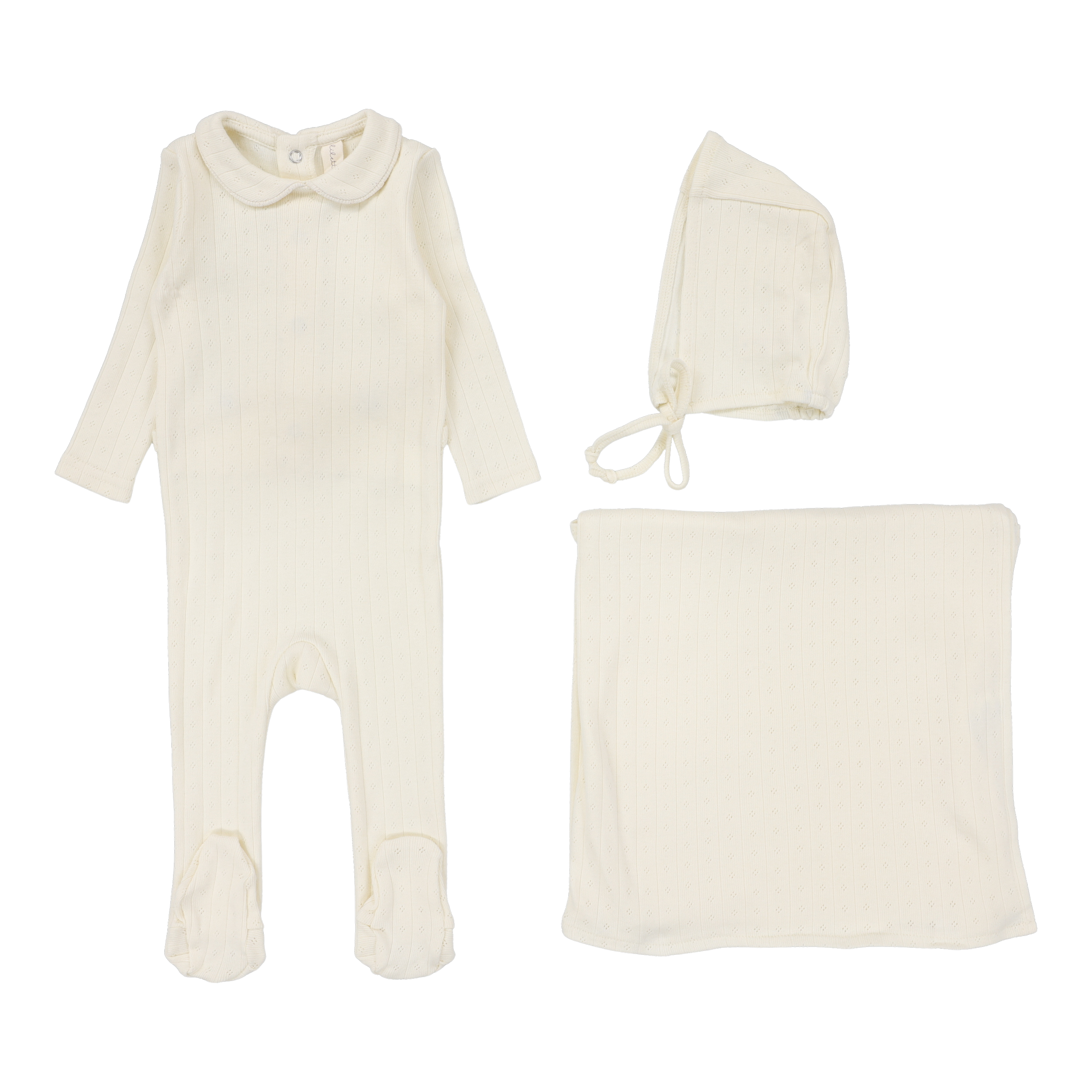 Fine Pointelle Collar Layette Set - Cream Peter Pan