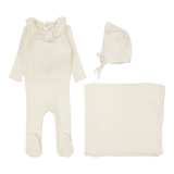 Fine Pointelle Collar Layette Set - Cream Ruffle