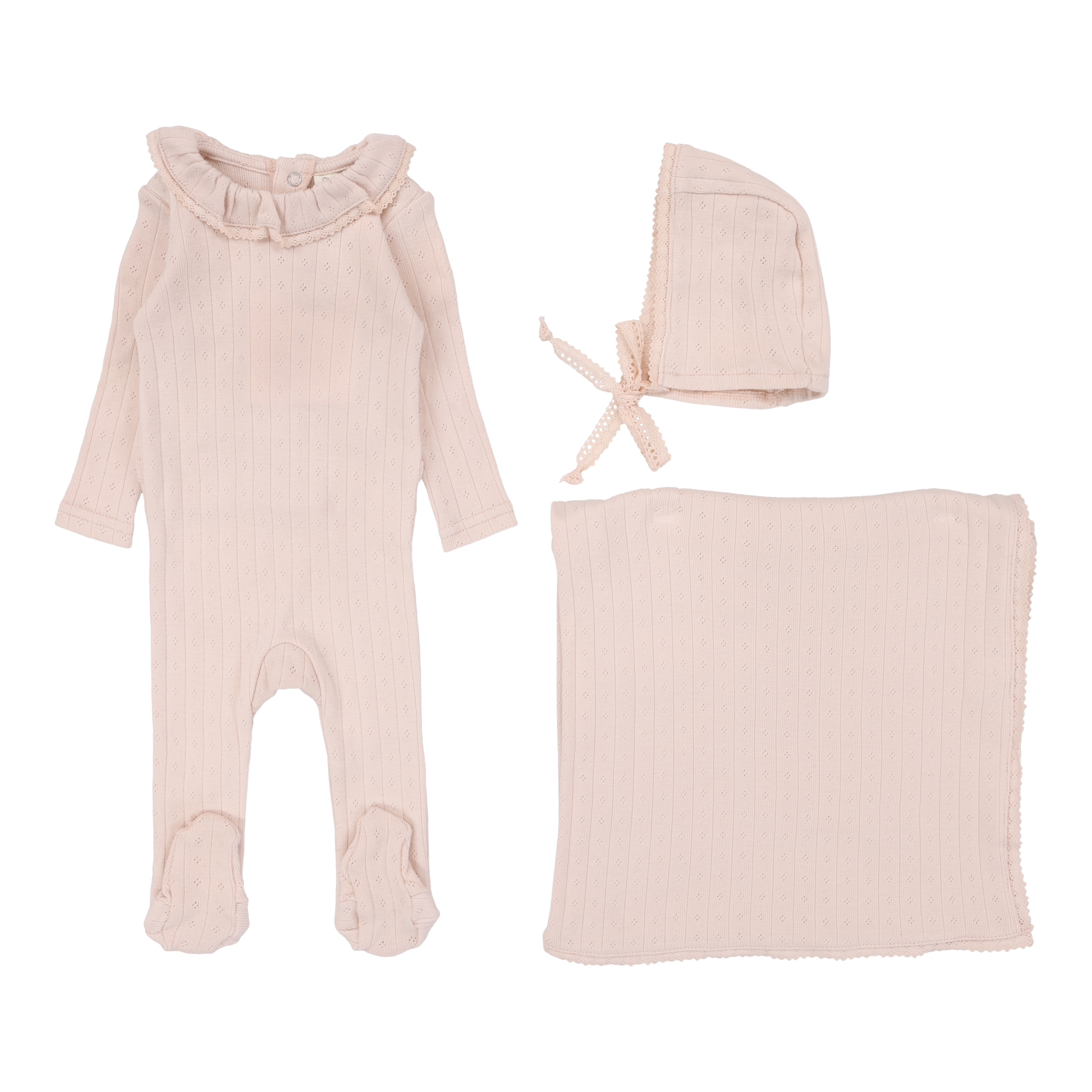 Fine Pointelle Collar Layette Set - Petal Ruffle