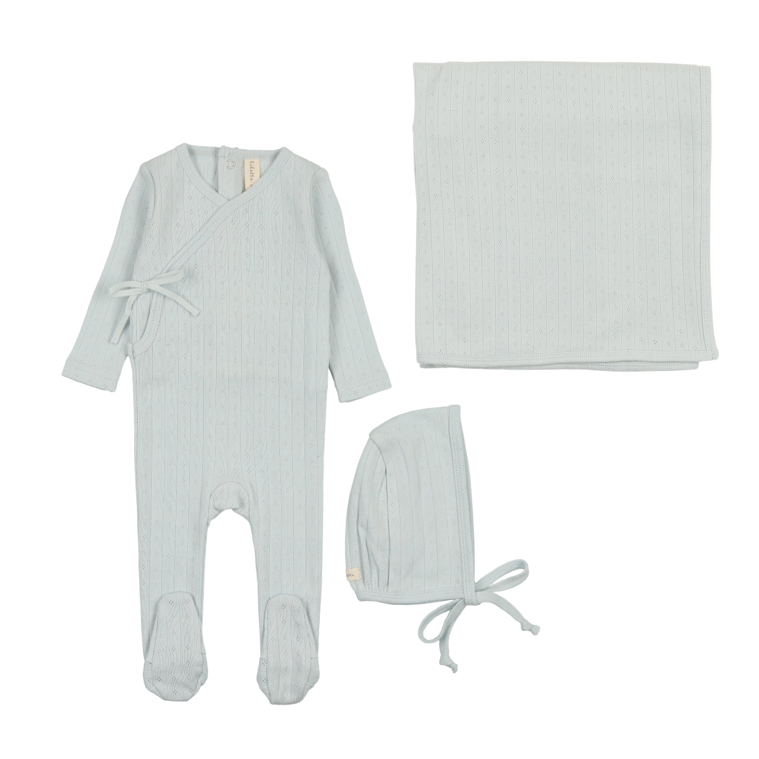 Fine Pointelle Layette Set - Sky Blue