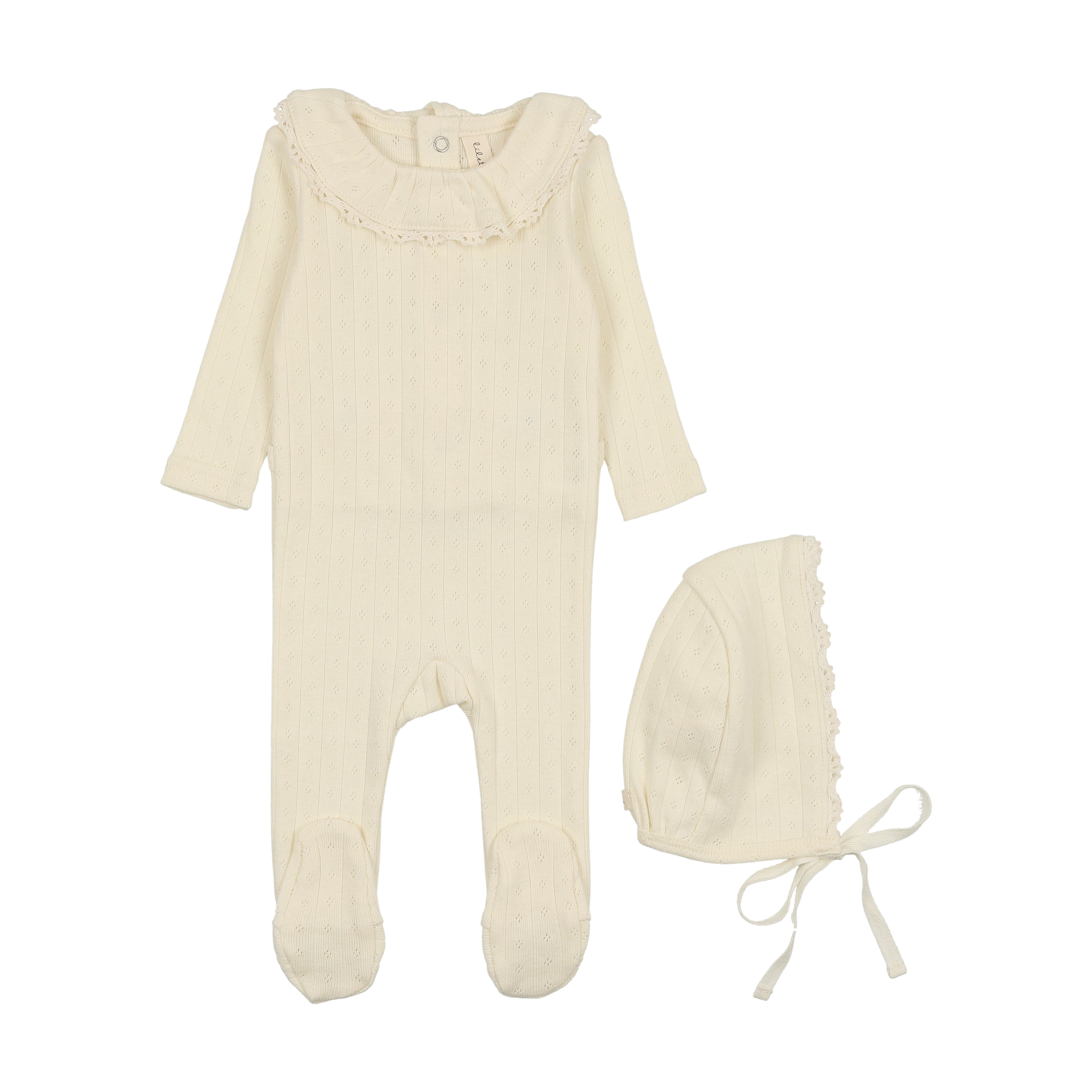 Fine Pointelle Ruffle Collar Footie Set