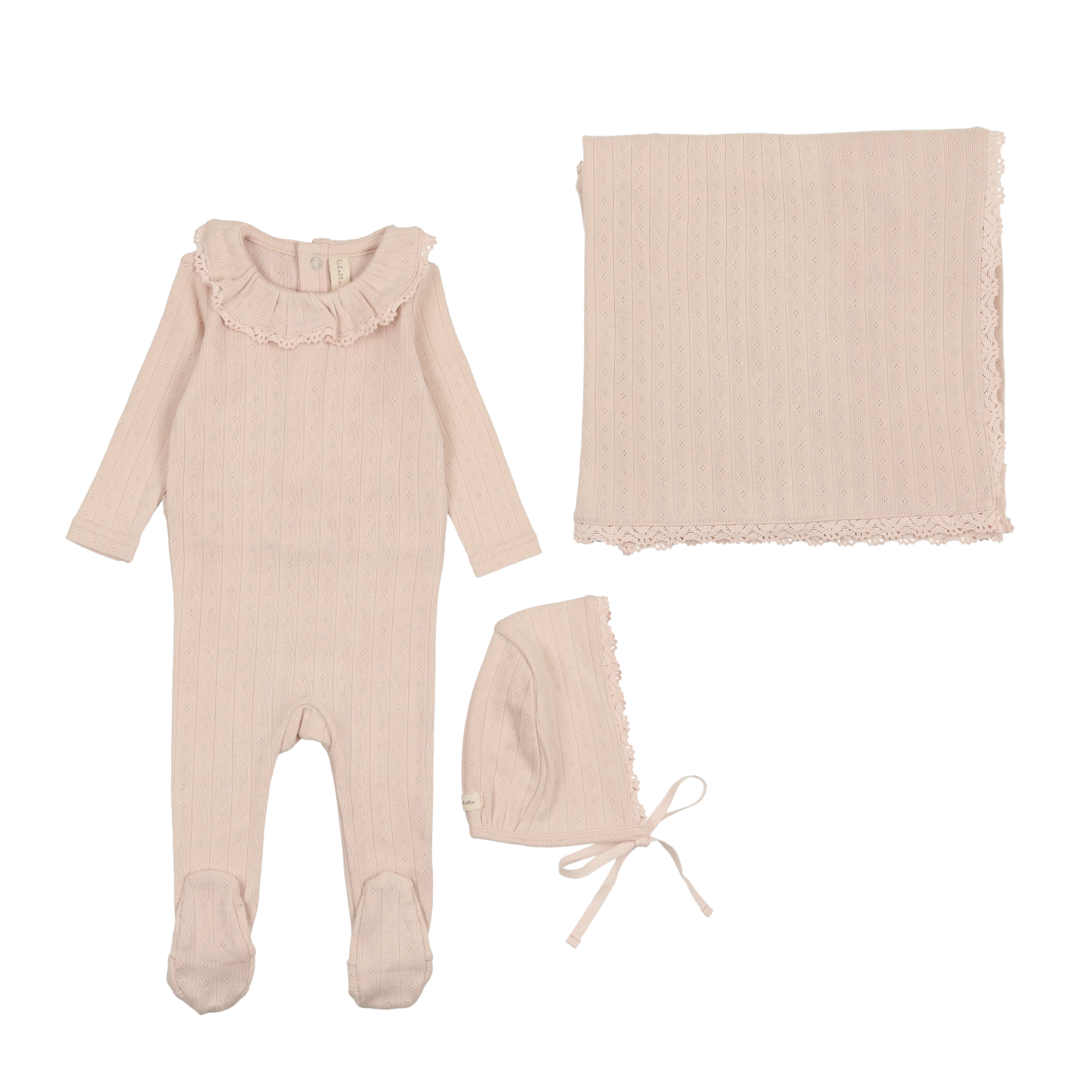 Fine Pointelle Ruffle Layette Set Petal