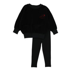 Girls Velour Sweatshirt Set-Black