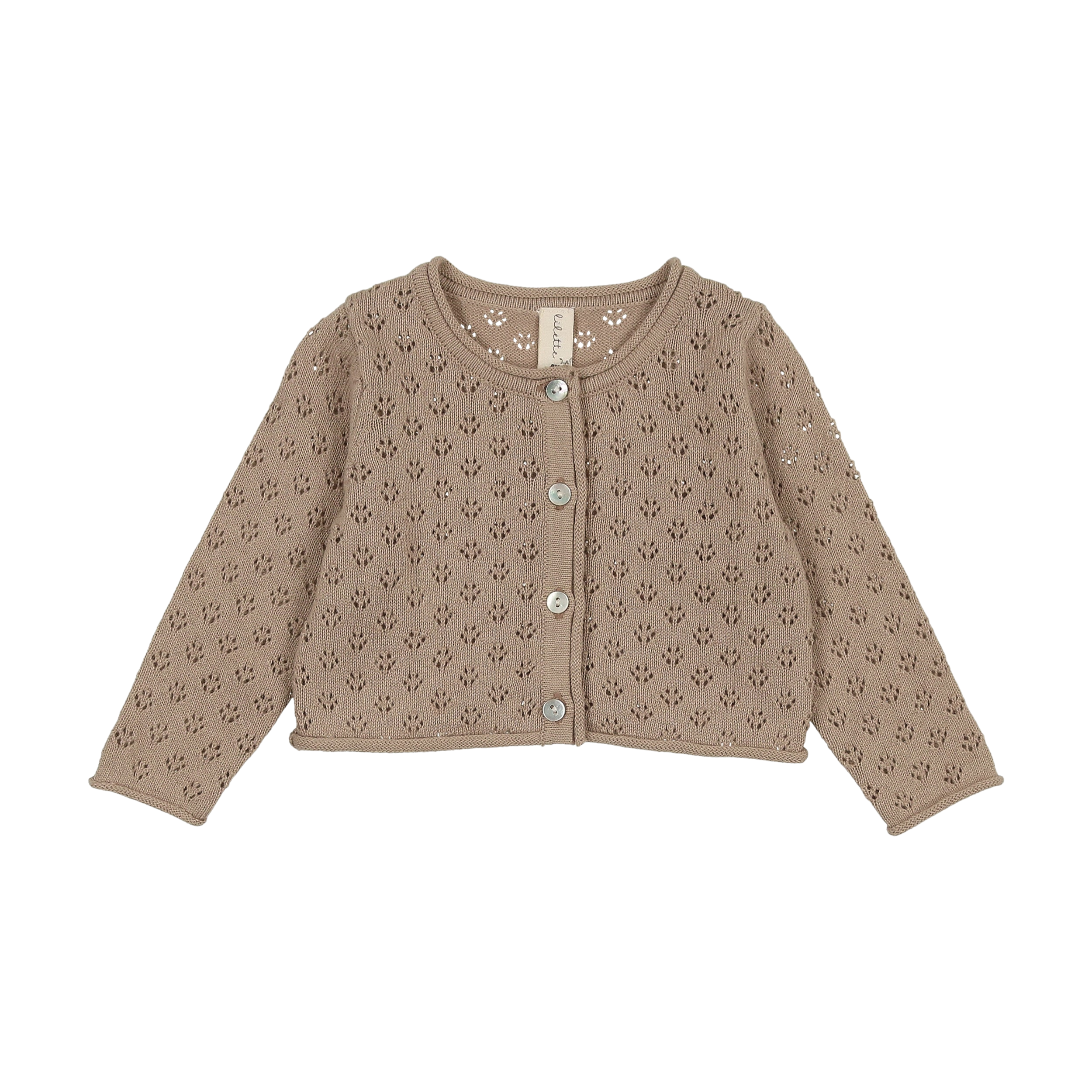 Knit Pointelle Cardigan - Taupe