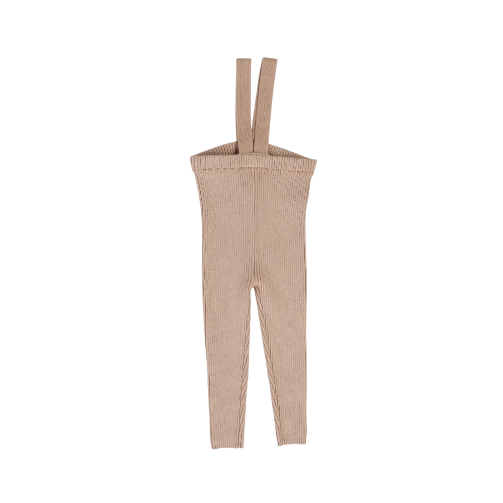 Knit Long Suspender Leggings-Dusty Pink