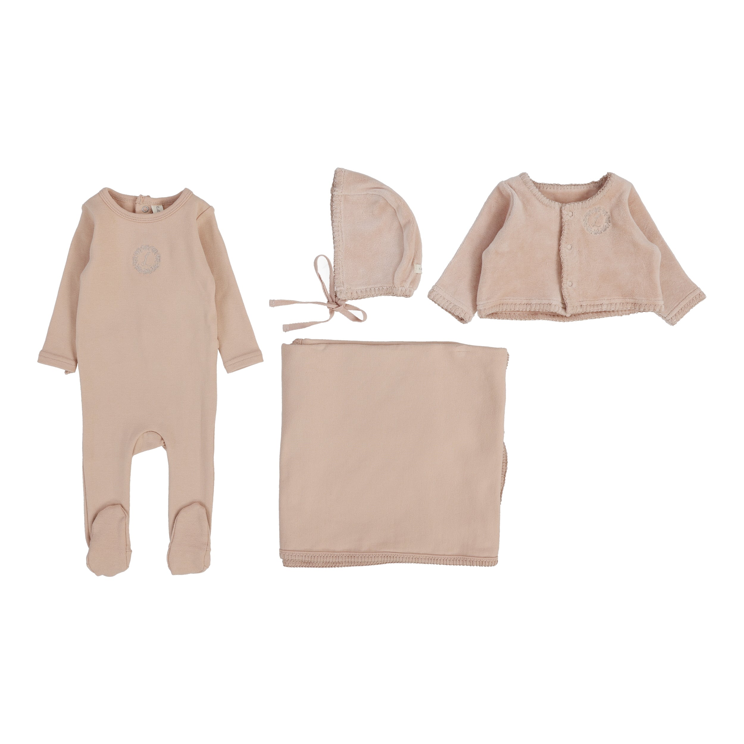 Velour Cardi Layette Set  - Dusty Pink