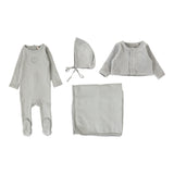 Velour Cardi Layette Set  - Dusty Blue