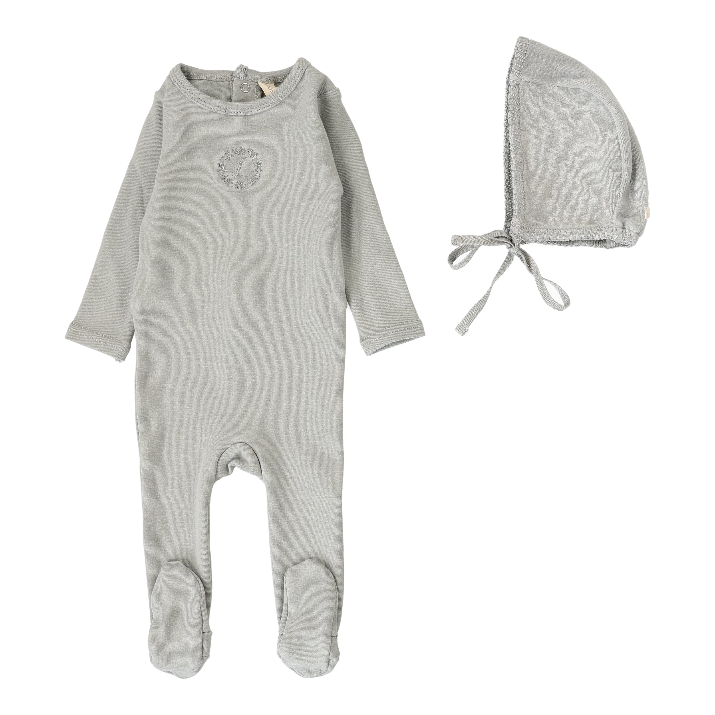 Velour Footie Set - Dusty Blue