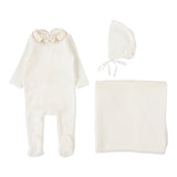 Velour Collar Layette Set - Cream/Pink