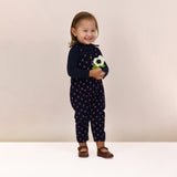 Vintage Floral Corduroy Overalls-Navy