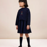 Plaid Detail Girls Sweatshirt-Navy