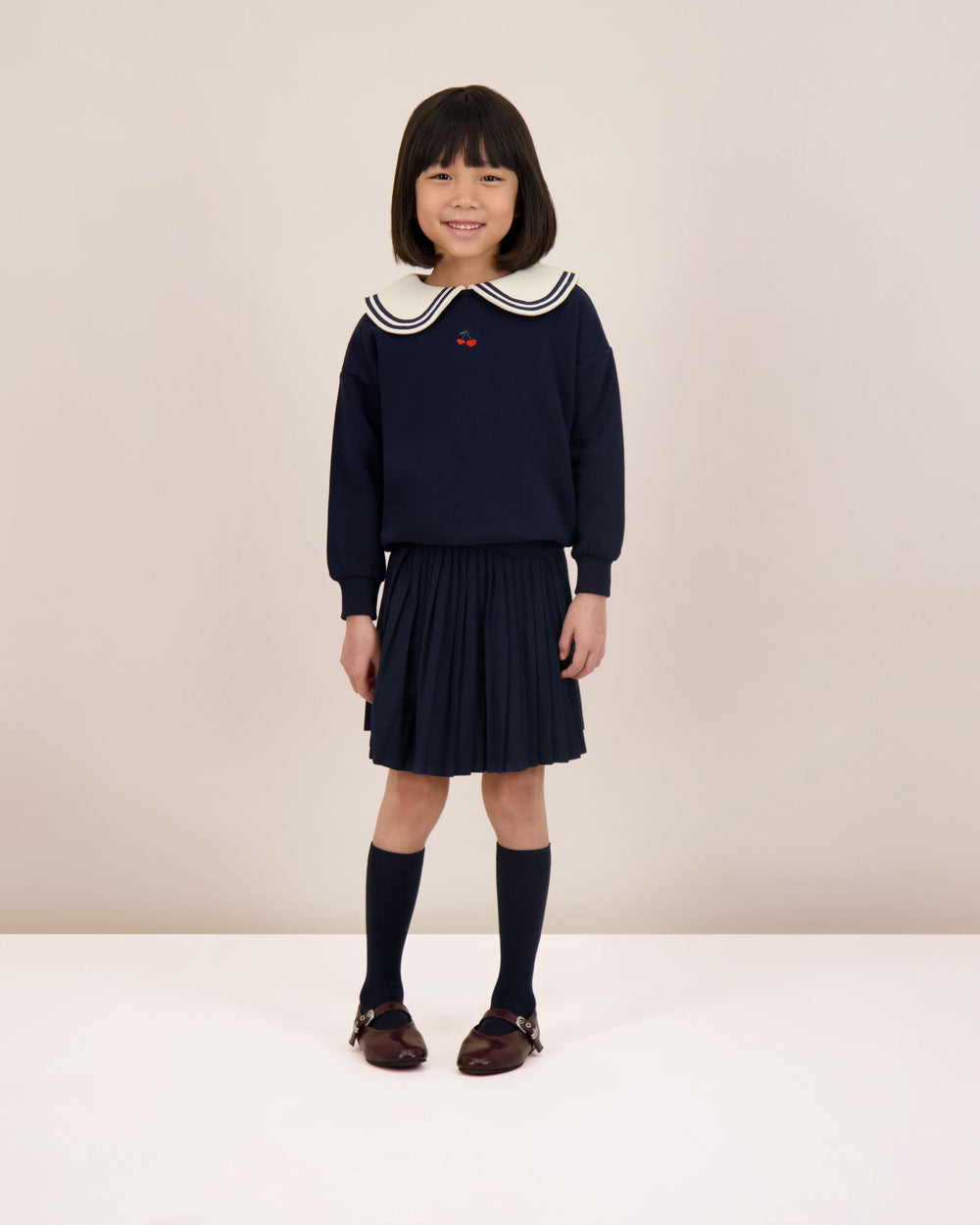 Embroidered Cherry Sweatshirt-Navy