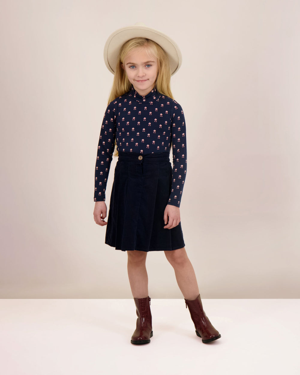 Vintage Floral Mockneck-Navy