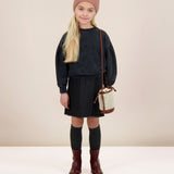 Pleated Denim Skirt-Black Denim
