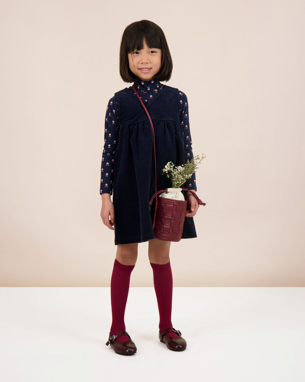 Vintage Floral Mockneck-Navy