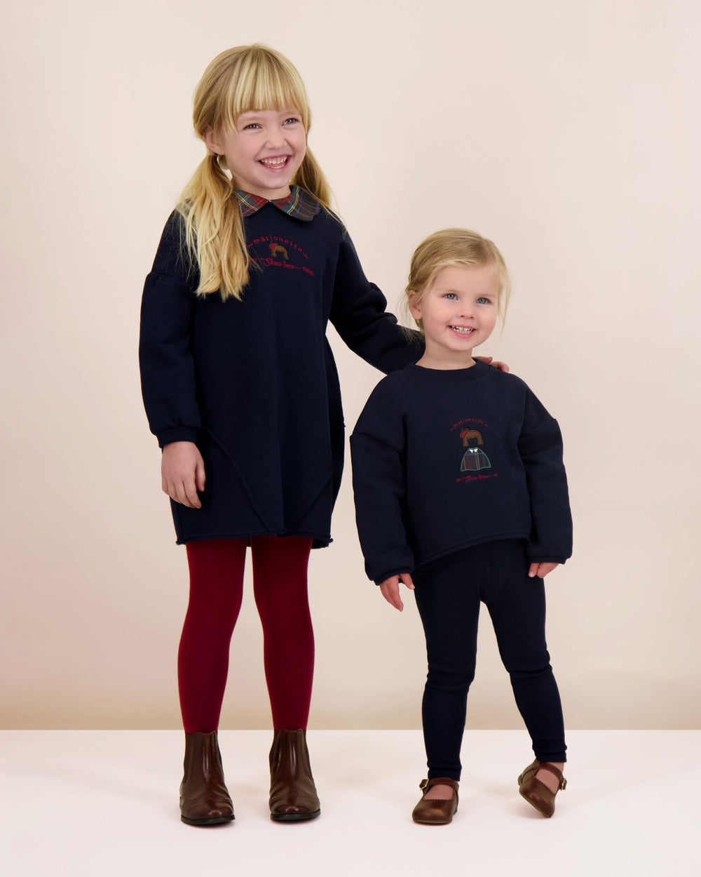 Plaid Detail Girls Sweatshirt-Navy
