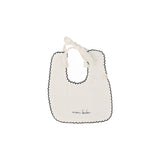 Edged Muslin Bib - Winter White / Navy