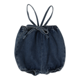 Bubble Suspender Shorts- Dark Wash