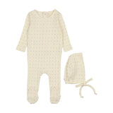 Linear Printed Footie Set - Cream/Navy Dot