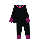 Striped Cuff Lounge Set-Black/Hot Pink